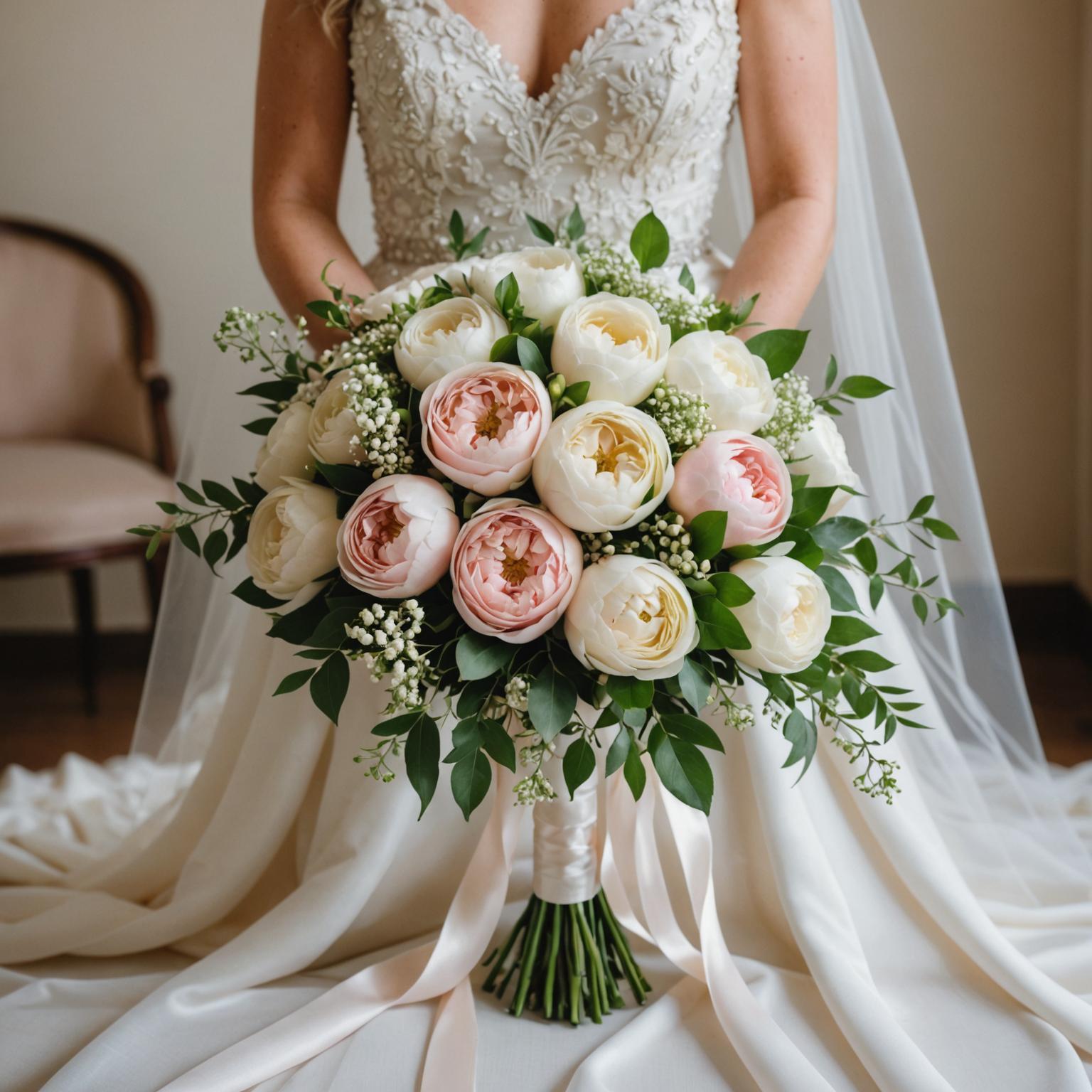 Luxury bridal bouquet with blush roses and trailing greenery