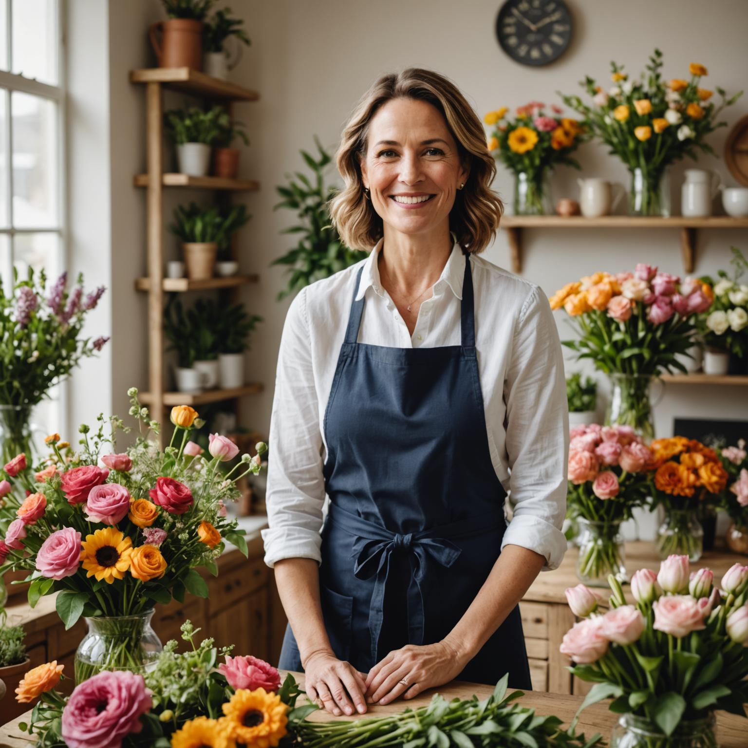 Margaret Ellison, founder and lead instructor of Bloom School, arranging flowers in the studio
